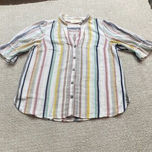 Anthropologie Striped Button Down Shirt - Multicolor Size 8 100% Cotton